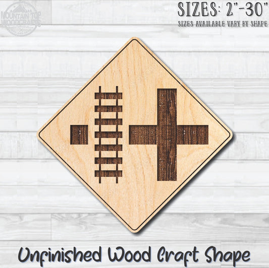 Railroad Crossing Street Road Sign Unfinished Wood Shape Blank Laser Engraved Cutout Woodcraft Craft Supply