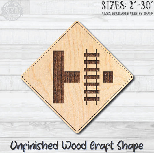 Railroad Crossing Traffic Street Road Sign Unfinished Wood Shape Blank Laser Engraved Cutout Woodcraft Craft Supply