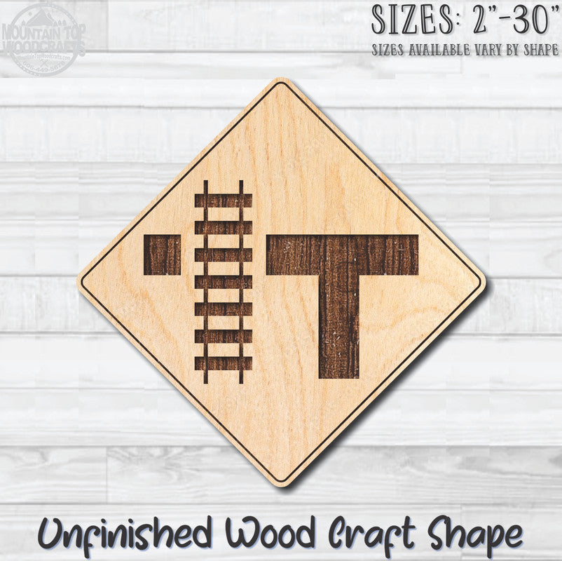 Railroad Crossing Traffic Street Road Sign Unfinished Wood Shape Blank Laser Engraved Cut Out Woodcraft Craft Supply