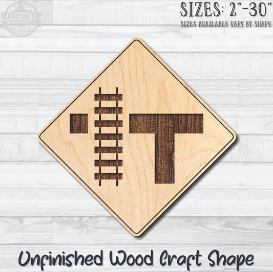 Railroad Crossing Traffic Street Road Sign Unfinished Wood Shape Blank Laser Engraved Cut Out Woodcraft Craft Supply