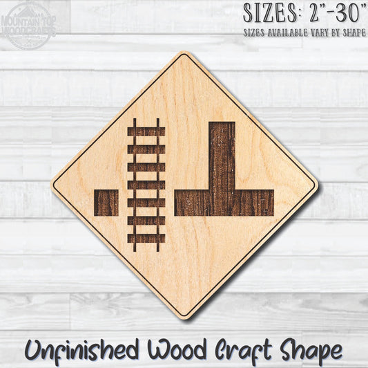 Railroad Crossing Traffic Street Road Sign Unfinished Wood Shape Blank Laser Engraved Cutout Woodcraft Craft Supply