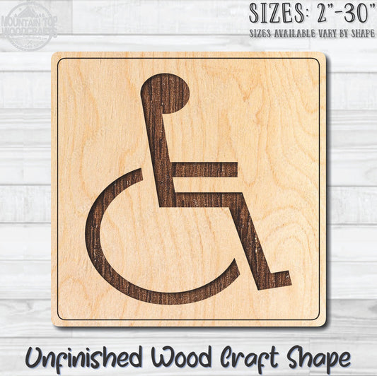 Handicap Wheelchair Road Sign Unfinished Wood Shape Blank Laser Engraved Cut Out Woodcraft Craft Supply