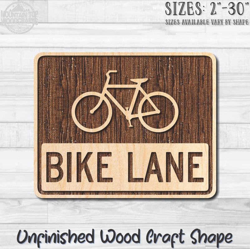Bike Lane Traffic Street Road Sign Unfinished Wood Shape Blank Laser Engraved Cutout Woodcraft Craft Supply