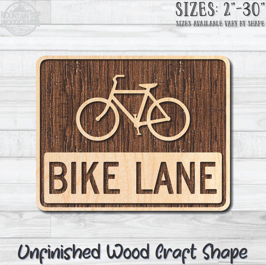 Bike Lane Traffic Street Road Sign Unfinished Wood Shape Blank Laser Engraved Cutout Woodcraft Craft Supply