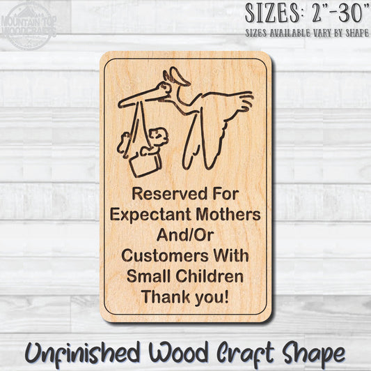 Expectant Mother Parking Sign Unfinished Wood Shape Blank Laser Engraved Cut Out Woodcraft Craft Supply