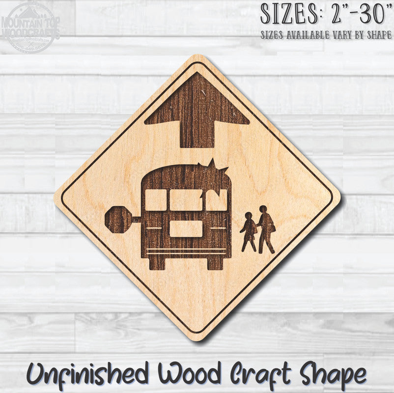School Bus Stop Traffic  Road Sign Unfinished Wood Shape Blank Laser Engraved Cutout Woodcraft Craft Supply