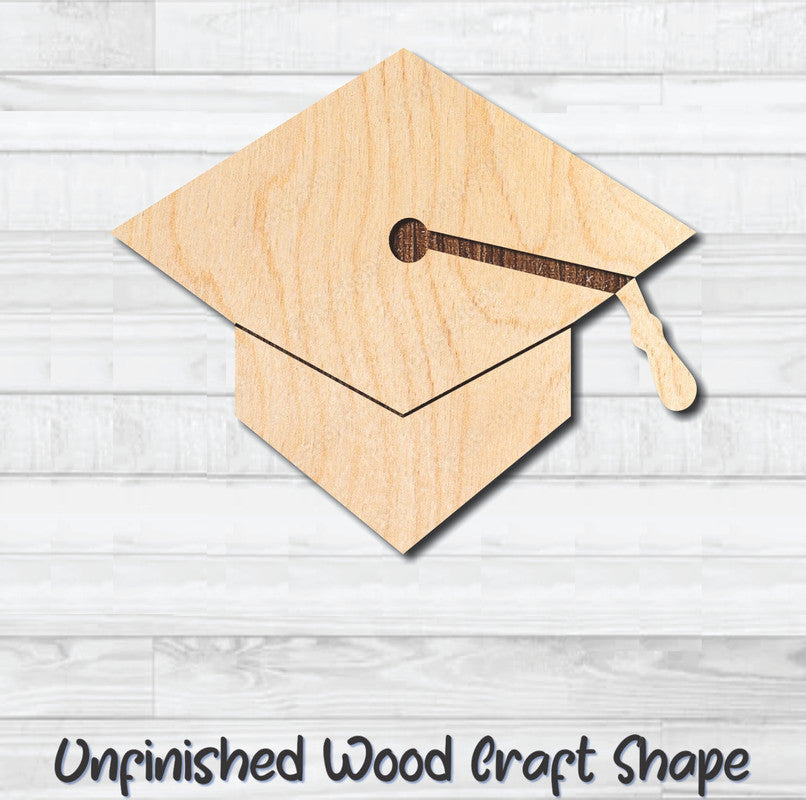 Graduation Cap Hat School Unfinished Wood Shape Blank Laser Engraved Cutout Woodcraft Craft Supply