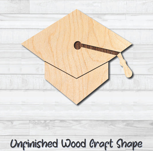 Graduation Cap Hat School Unfinished Wood Shape Blank Laser Engraved Cutout Woodcraft Craft Supply