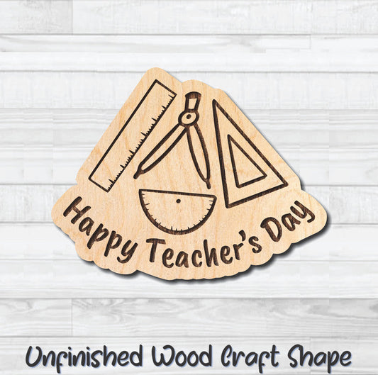 Happy Teacher's Day Unfinished Wood Shape Blank Laser Engraved Cutout Woodcraft Craft Supply