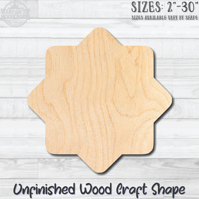 Shield 8 Point Badge Unfinished Wood Shape Blank Laser Engraved Cutout Woodcraft Craft Supply