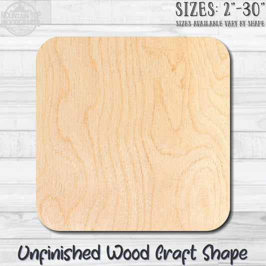 Rounded Square Unfinished Wood Shape Blank Laser Engraved Cut Out Woodcraft Craft Supply
