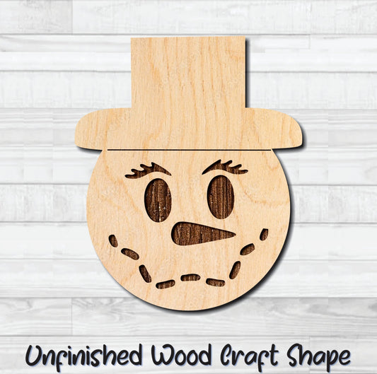 Snowman Face 2 Unfinished Wood Shape Blank Laser Engraved Cut Out Woodcraft Craft Supply