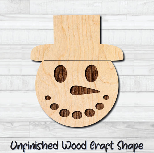 Snowman Face 6 Unfinished Wood Shape Blank Laser Engraved Cut Out Woodcraft Craft Supply
