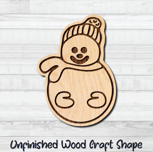 Round Snowman Unfinished Wood Shape Blank Laser Engraved Cut Out Woodcraft Craft Supply