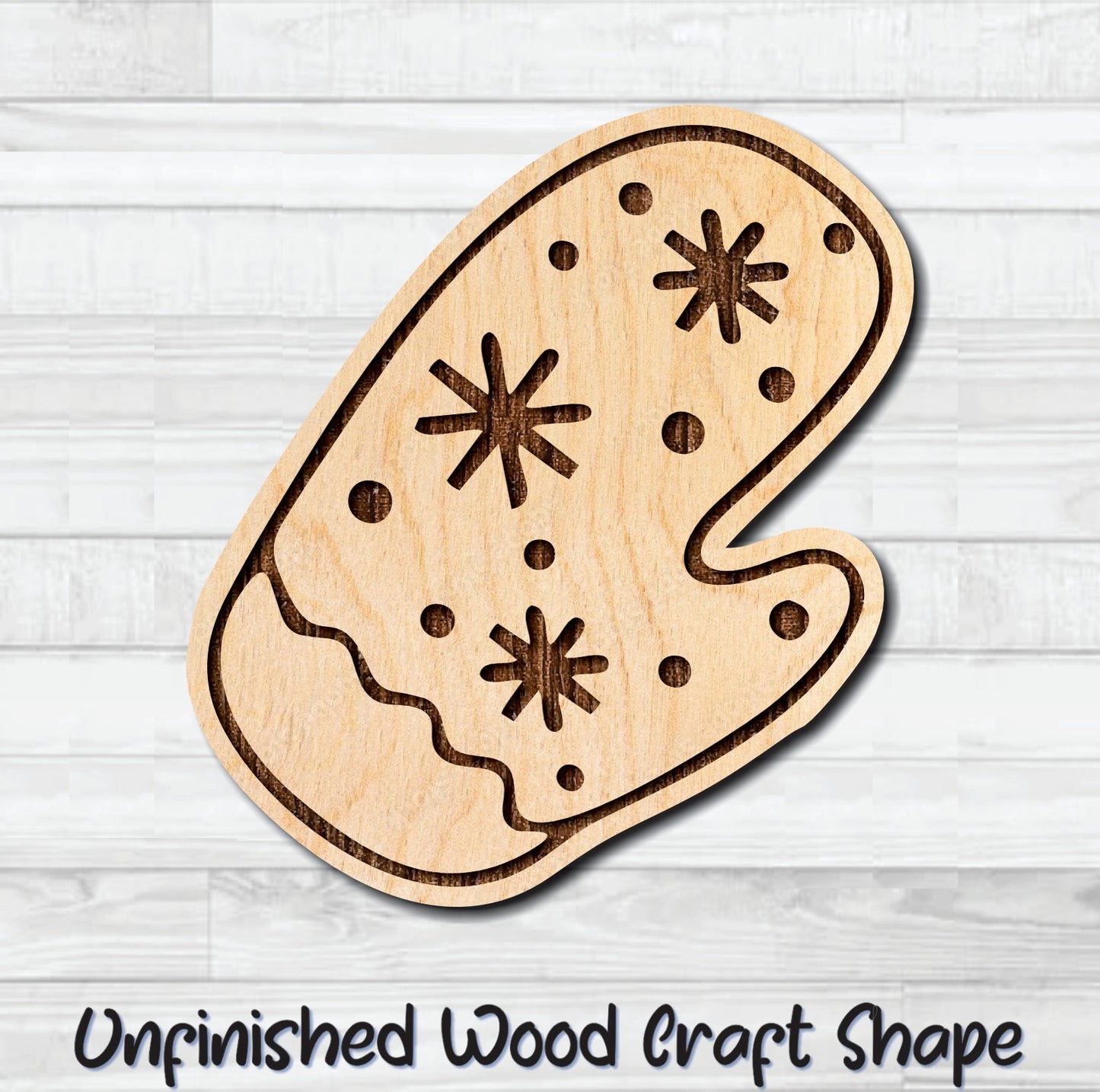Mitten Unfinished Wood Shape Blank Laser Engraved Cut Out Woodcraft Craft Supply