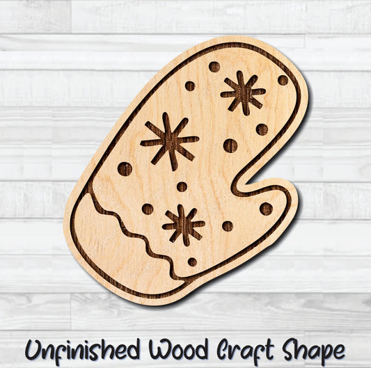 Mitten Unfinished Wood Shape Blank Laser Engraved Cut Out Woodcraft Craft Supply