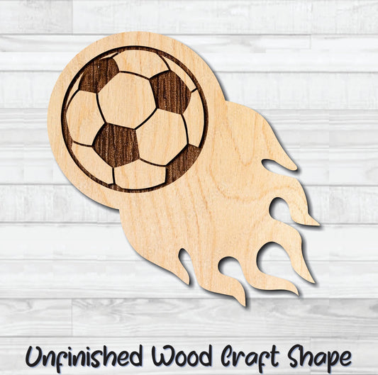 Flaming Soccer Ball Unfinished Wood Shape Blank Laser Engraved Cut Out Woodcraft Craft Supply