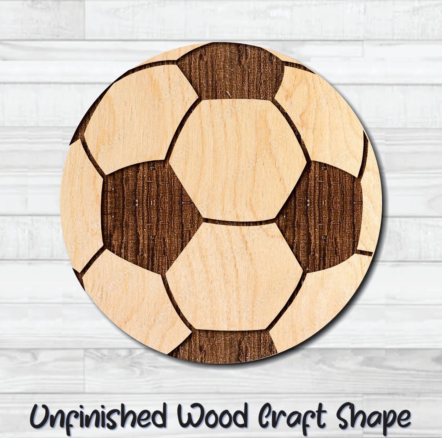 Soccer Ball Unfinished Wood Shape Blank Laser Engraved Cut Out Woodcraft Craft Supply