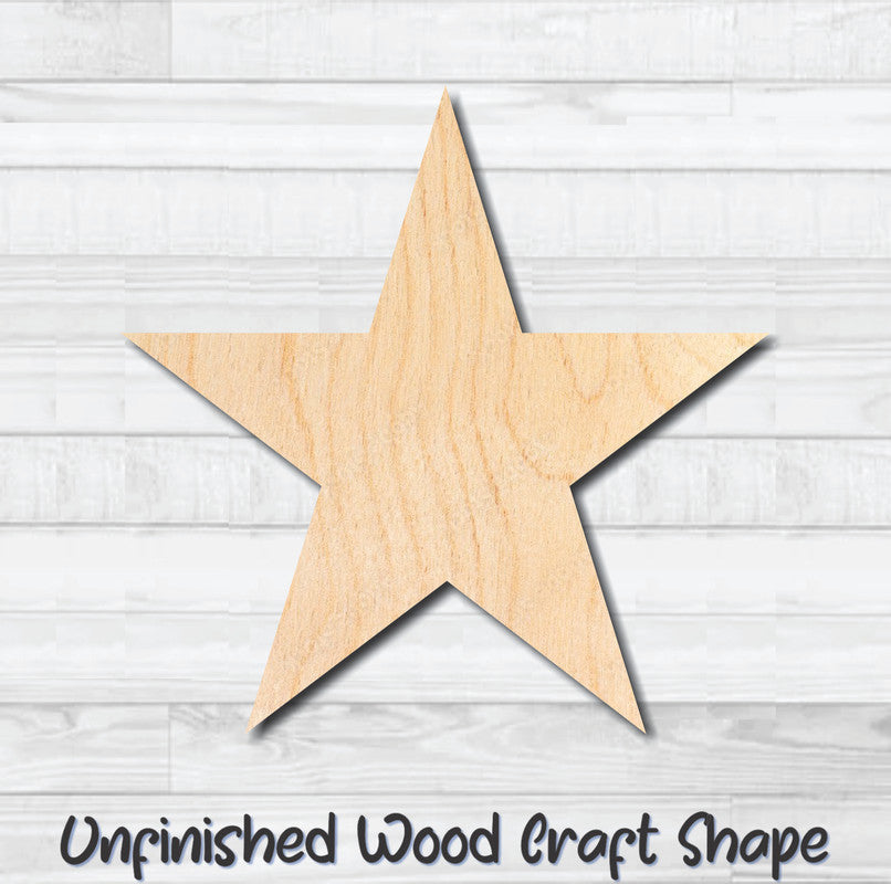Star Sharp Point Unfinished Wood Shape Blank Laser Engraved Cut Out Woodcraft Craft Supply