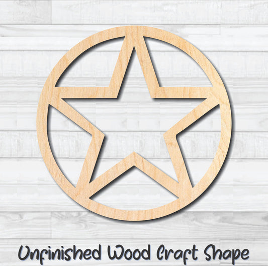 Star Circle Unfinished Wood Shape Blank Laser Engraved Cut Out Woodcraft Craft Supply