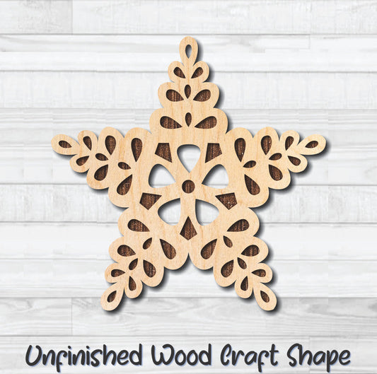 Star Christmas Holiday Ornament 1 Unfinished Wood Shape Blank Laser Engraved Cut Out Woodcraft Craft Supply