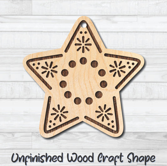 Star Christmas Holiday Ornament 3 Unfinished Wood Shape Blank Laser Engraved Cutout Woodcraft Craft Supply