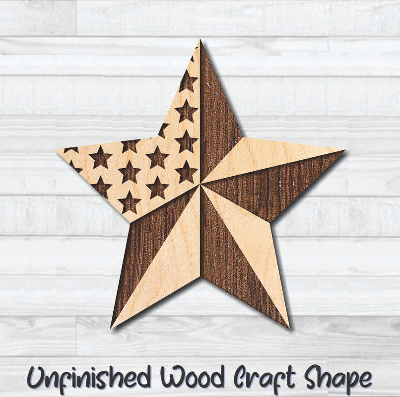 USA Barn Star 1 Unfinished Wood Shape Blank Laser Engraved Cutout Woodcraft Craft Supply