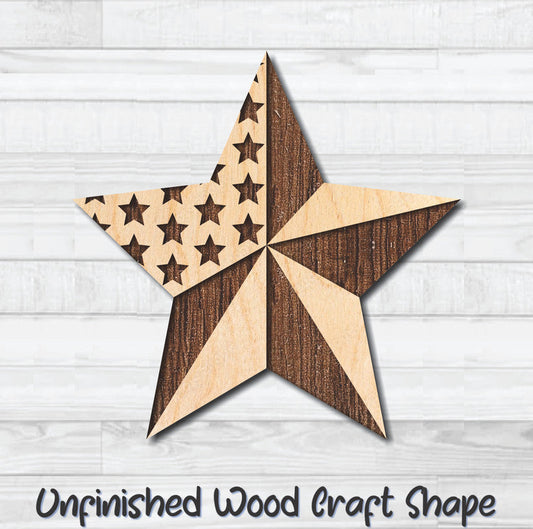 USA Barn Star 1 Unfinished Wood Shape Blank Laser Engraved Cutout Woodcraft Craft Supply