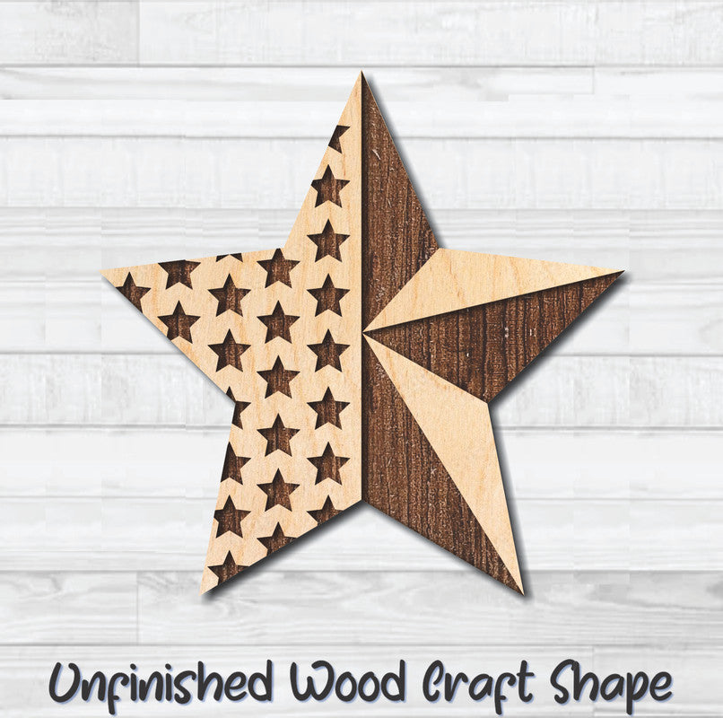USA Barn Star 3 Unfinished Wood Shape Blank Laser Engraved Cutout Woodcraft Craft Supply