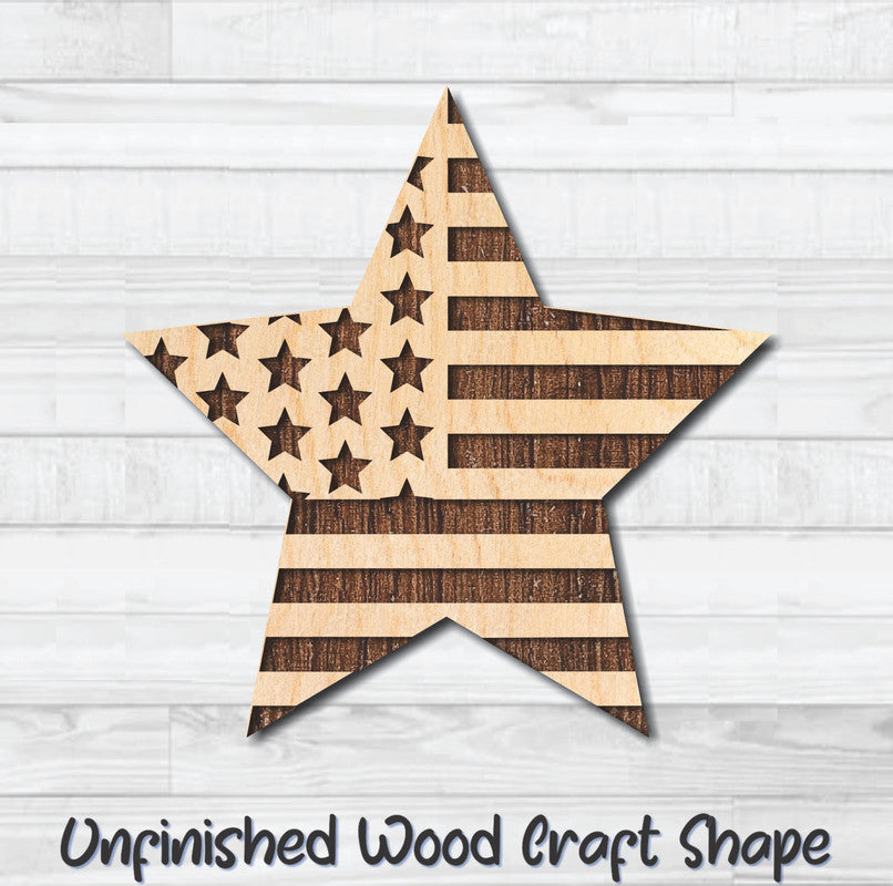 USA Stars & Stripes 1 Unfinished Wood Shape Blank Laser Engraved Cutout Woodcraft Craft Supply