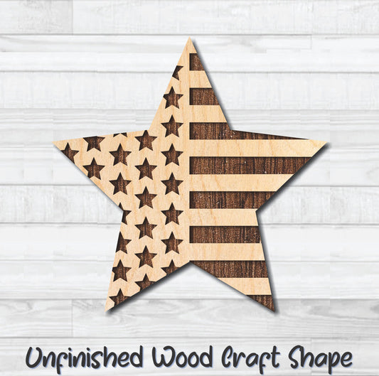 USA Stars & Stripes 3 Unfinished Wood Shape Blank Laser Engraved Cutout Woodcraft Craft Supply
