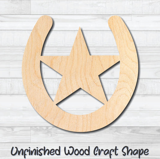 Star Horseshoe Lucky Unfinished Wood Shape Blank Laser Engraved Cutout Woodcraft Craft Supply