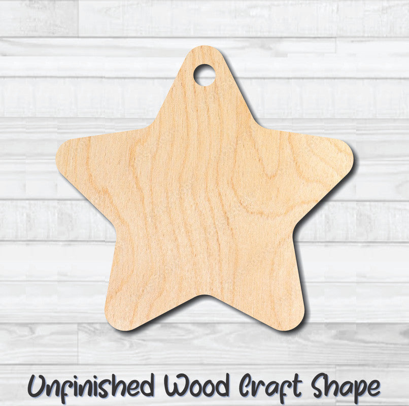 Gift Tag Star Hang Tag Unfinished Wood Shape Blank Laser Cutout Woodcraft Craft Supply