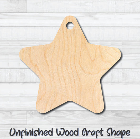 Gift Tag Star Hang Tag Unfinished Wood Shape Blank Laser Cutout Woodcraft Craft Supply