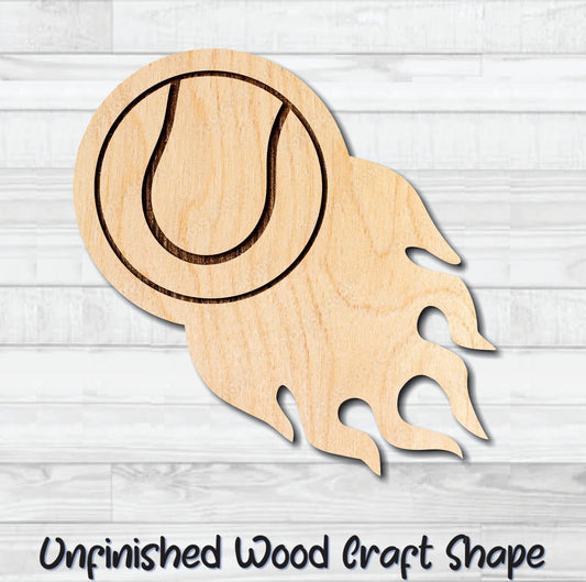Flaming Tennis Ball Unfinished Wood Shape Blank Laser Engraved Cut Out Woodcraft Craft Supply