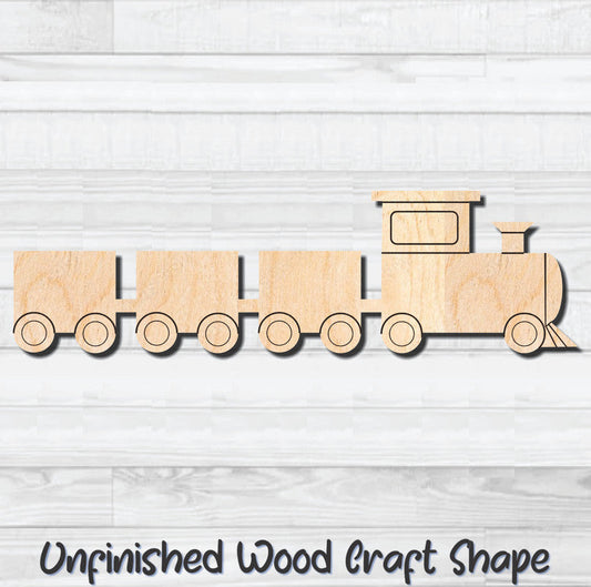 Train Engine with Cars Unfinished Wood Shape Blank Laser Engraved Cut Out Woodcraft Craft Supply