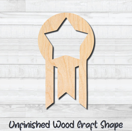 Star Metal Plaque Ribbon Unfinished Wood Shape Blank Laser Engraved Cut Out Woodcraft Craft Supply