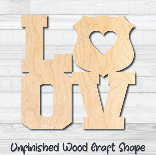 Police LOVE Badge Unfinished Wood Shape Blank Laser Engraved Cutout Woodcraft Craft Supply