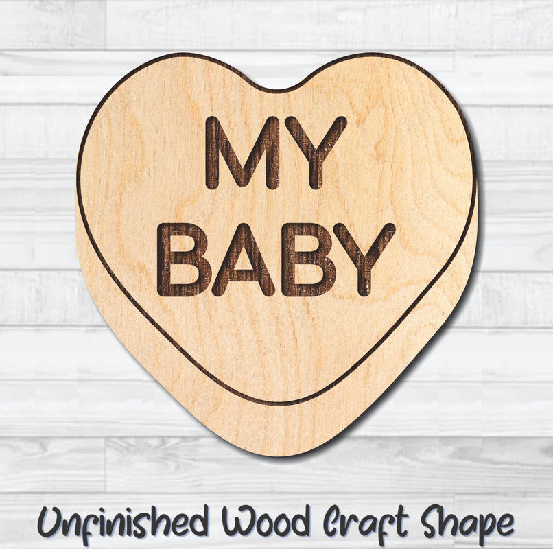 My Baby Conversation Valentine Heart Unfinished Wood Shape Blank Laser Engraved Cutout Woodcraft Craft Supply