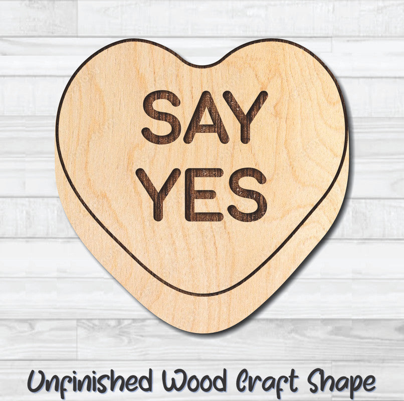 Say Yes Conversation Valentine Heart Unfinished Wood Shape Blank Laser Engraved Cutout Woodcraft Craft Supply