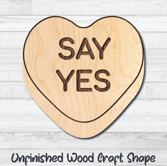 Say Yes Conversation Valentine Heart Unfinished Wood Shape Blank Laser Engraved Cutout Woodcraft Craft Supply