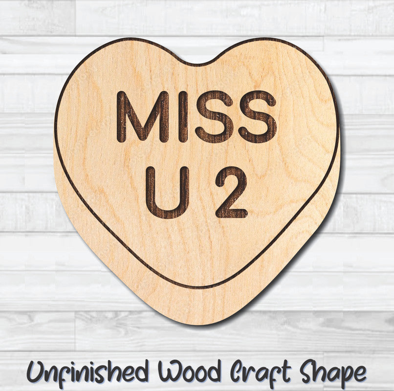Miss U2 Conversation Valentine Heart Unfinished Wood Shape Blank Laser Engraved Cutout Woodcraft Craft Supply