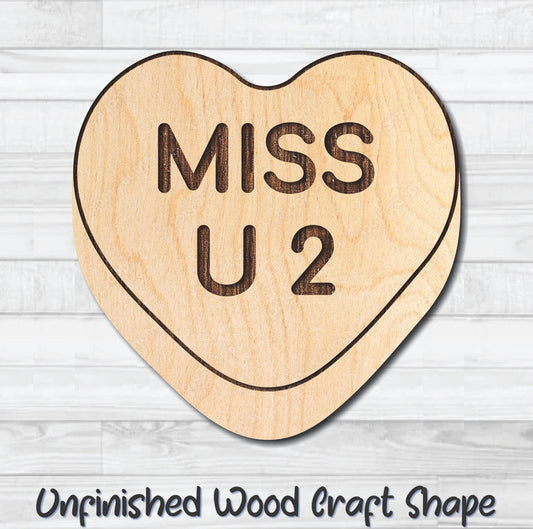 Miss U2 Conversation Valentine Heart Unfinished Wood Shape Blank Laser Engraved Cutout Woodcraft Craft Supply
