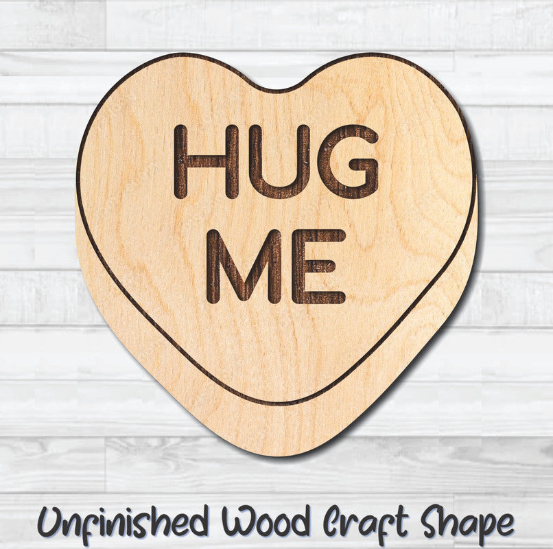 Hug Me Conversation Valentine Heart Unfinished Wood Shape Blank Laser Engraved Cutout Woodcraft Craft Supply