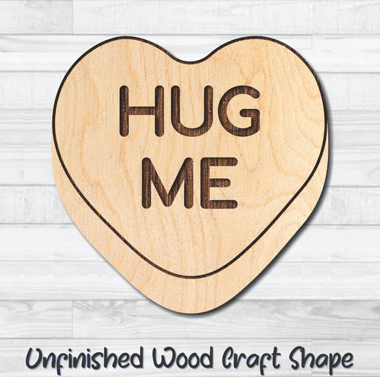 Hug Me Conversation Valentine Heart Unfinished Wood Shape Blank Laser Engraved Cutout Woodcraft Craft Supply