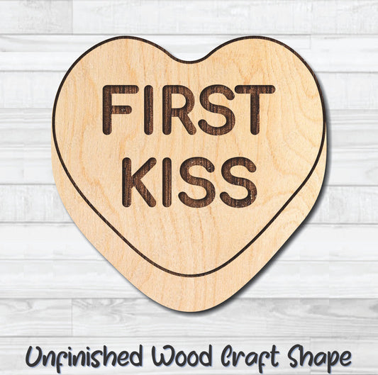 First Kiss Conversation Valentine Heart Unfinished Wood Shape Blank Laser Engraved Cutout Woodcraft Craft Supply