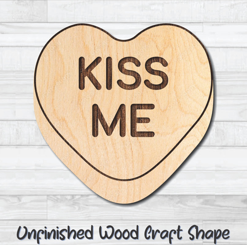 Kiss Me Conversation Valentine Heart Unfinished Wood Shape Blank Laser Engraved Cutout Woodcraft Craft Supply