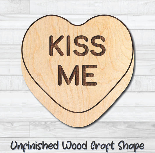Kiss Me Conversation Valentine Heart Unfinished Wood Shape Blank Laser Engraved Cutout Woodcraft Craft Supply