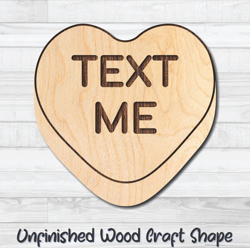 Text Me Conversation Valentine Heart Unfinished Wood Shape Blank Laser Engraved Cutout Woodcraft Craft Supply