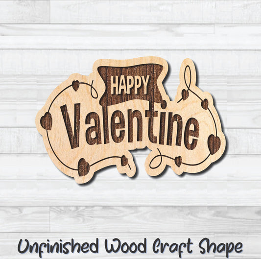 Happy Valentine Wording Unfinished Wood Shape Blank Laser Engraved Cutout Woodcraft Craft Supply